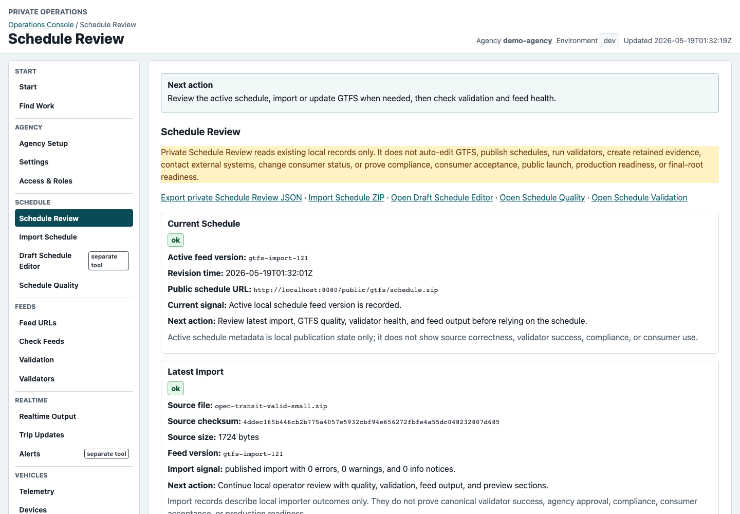 Schedule Review page showing active schedule review